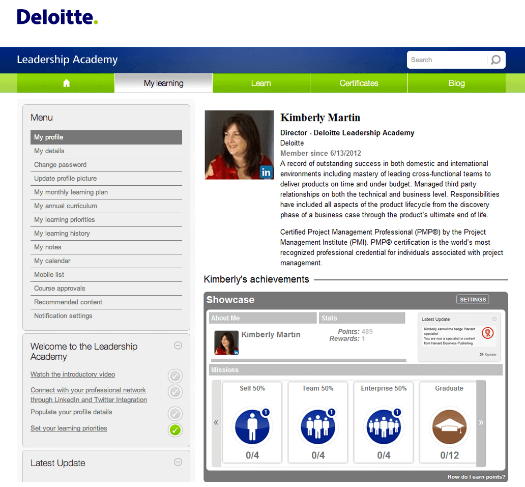 Screenshot of Deloitte's Leadership Academy That Helps Their Executives to Improve Skills Using Learning Management Systems