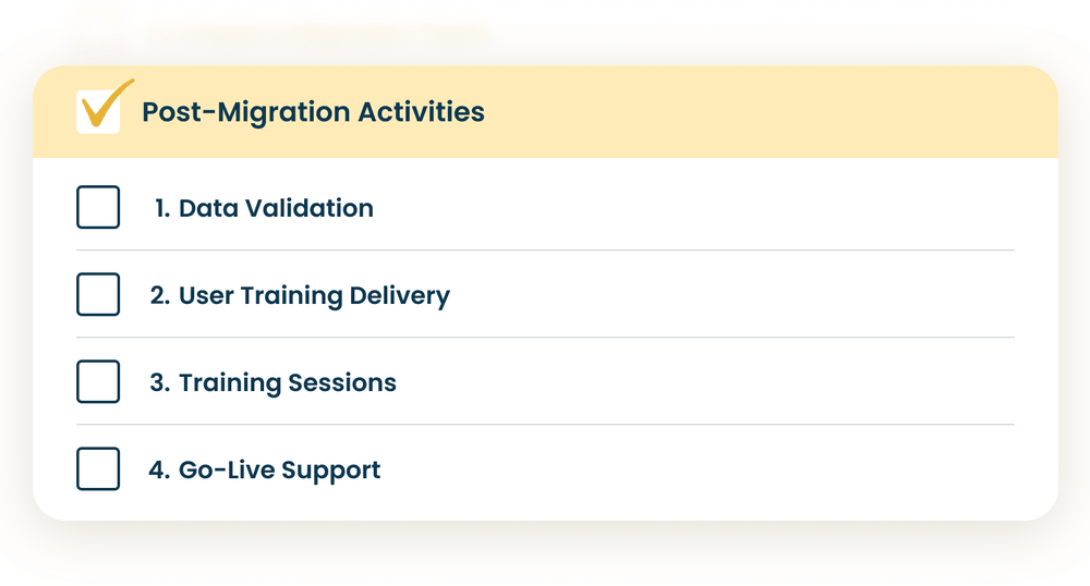 Post-migration activities checklist Post-migration activities checklist