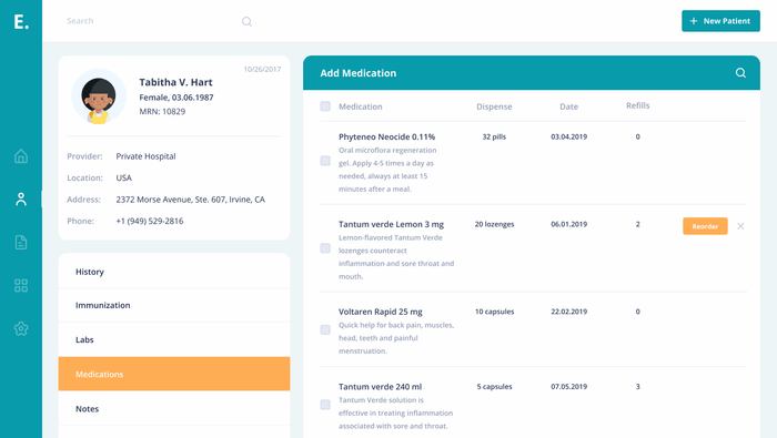 Custom EHR System - Add Medication Screen