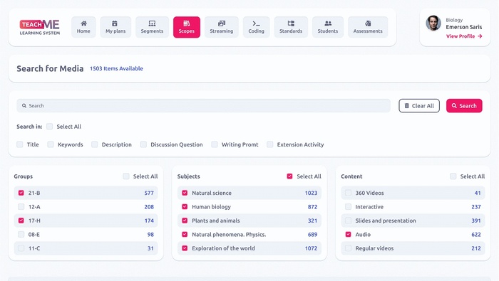 TeachMe - Scopes Screen