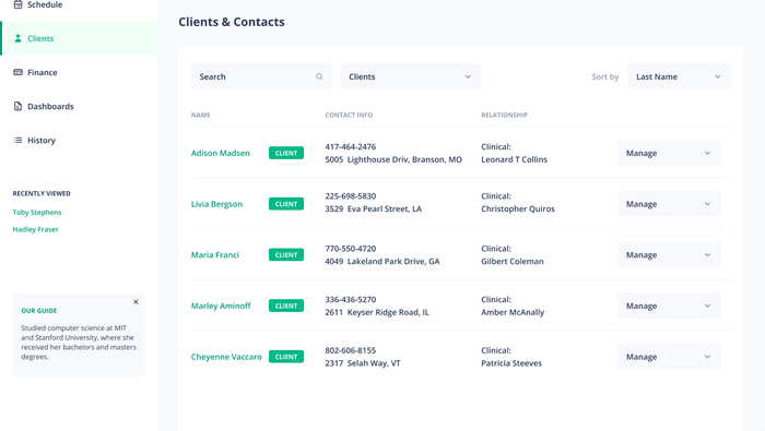 Custom EMR System - Clients List Screen