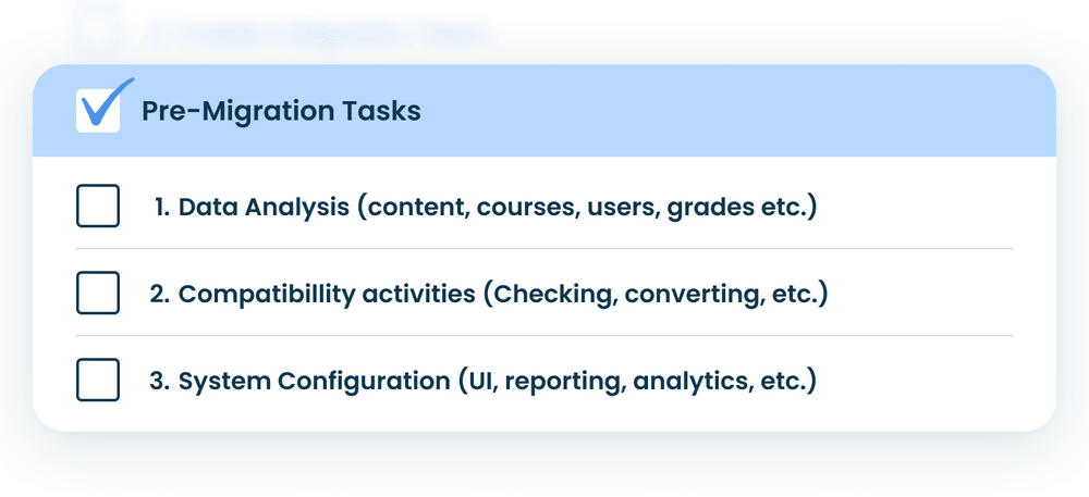 Pre-migration tasks checklist Pre-migration tasks checklist