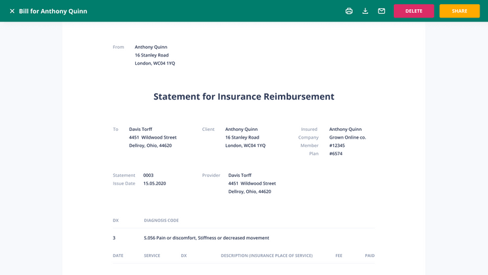 Custom EMR System - Bill with Insurance Reimbursement Screen