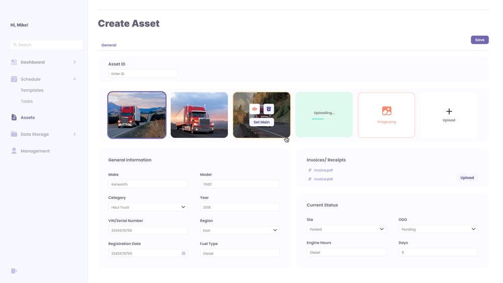 ‘Create Asset’ page of a maintenance schedule system ‘Create Asset’ page of a maintenance schedule system