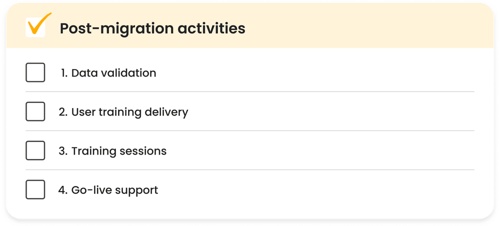 Post-migration activities checklist