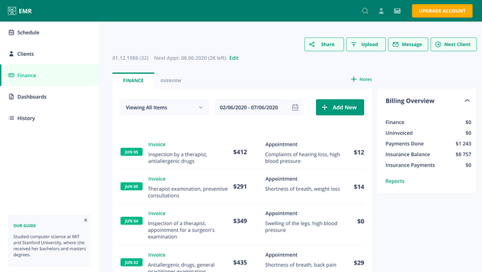 Custom EMR System - Finance Screen